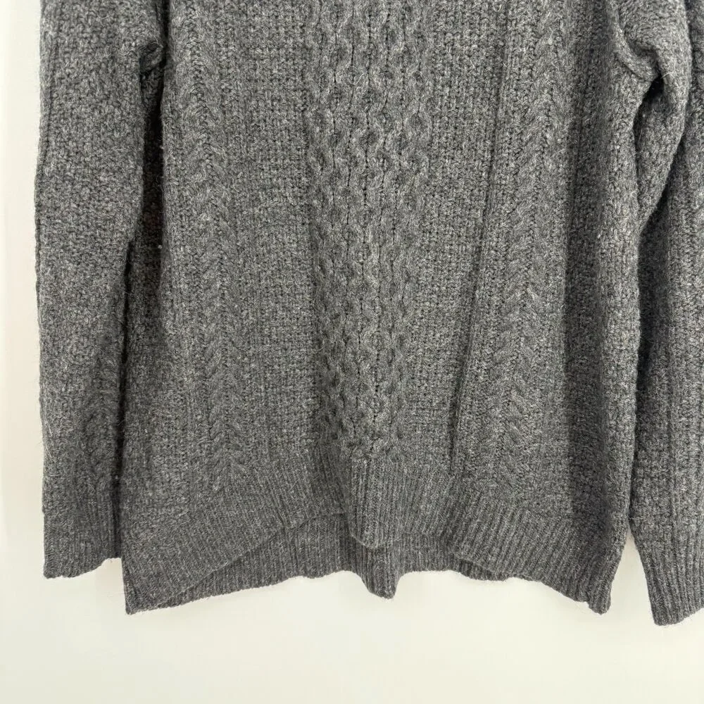 Vince Sweater Gray Cable Knit Wool Alpaca Pullover Cabincore Fisherman Womens M - Picture 3 of 11